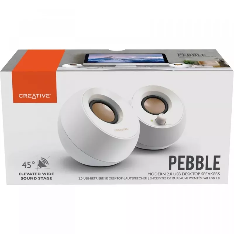 Creative Pebble 2.0 Desktop Stereo Speakers, White