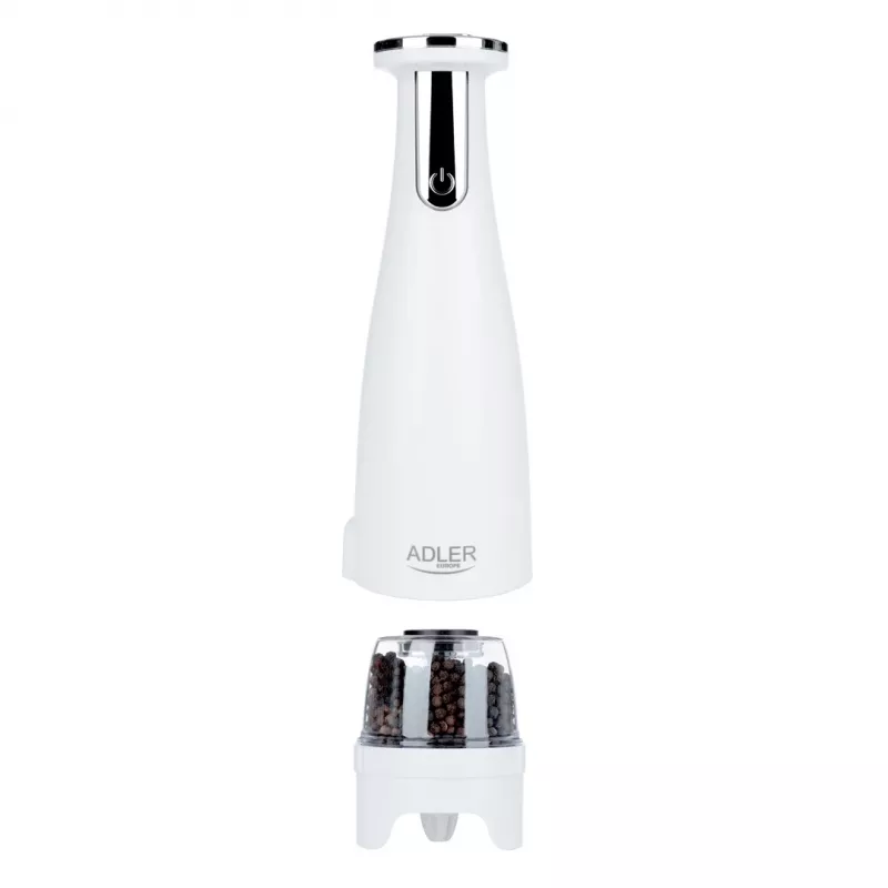 Burr salt and pepper grinder set Adler AD 4449W Steel White, ceramic quern, 150 ml, USB-C rechargeable