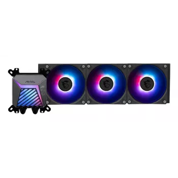 All-in-one liquid cooler MSI MAG Coreliquid A15 360 — 3x 120 mm fans, radiator 394 x 120 x 27 mm, pump 5V, RGB, supports LGA 1851