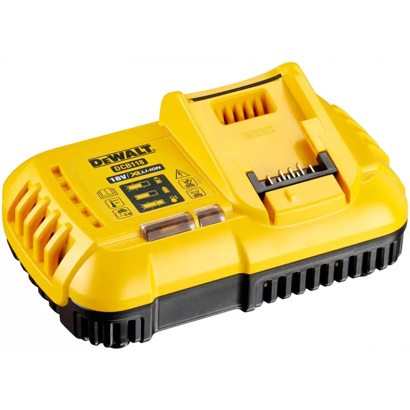 Battery charger DeWALT DCB118 for 18V Li‑Ion batteries, 8A output, 2A charge current, 230V AC, black