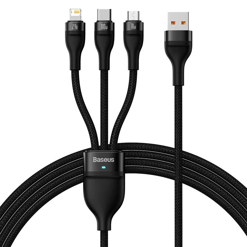 USB Cable Baseus SUP0003351 1.2m USB A USB C/Micro USB-A/Lightning Black