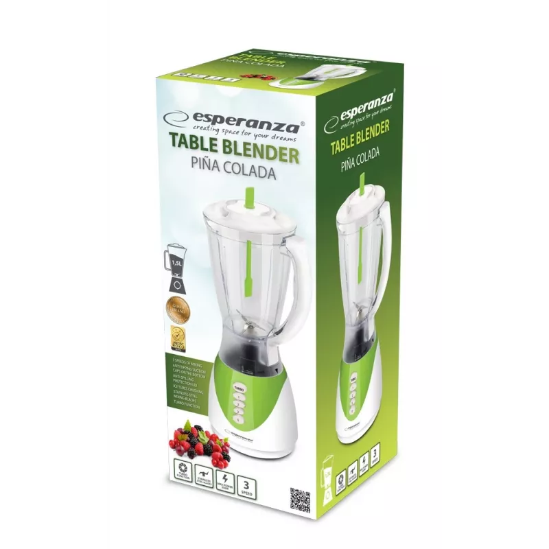 Tabletop blender ESPERANZA EKM023G Piña Colada Green, 350 W, 1.5 L jug, 3 programs, stainless steel blades