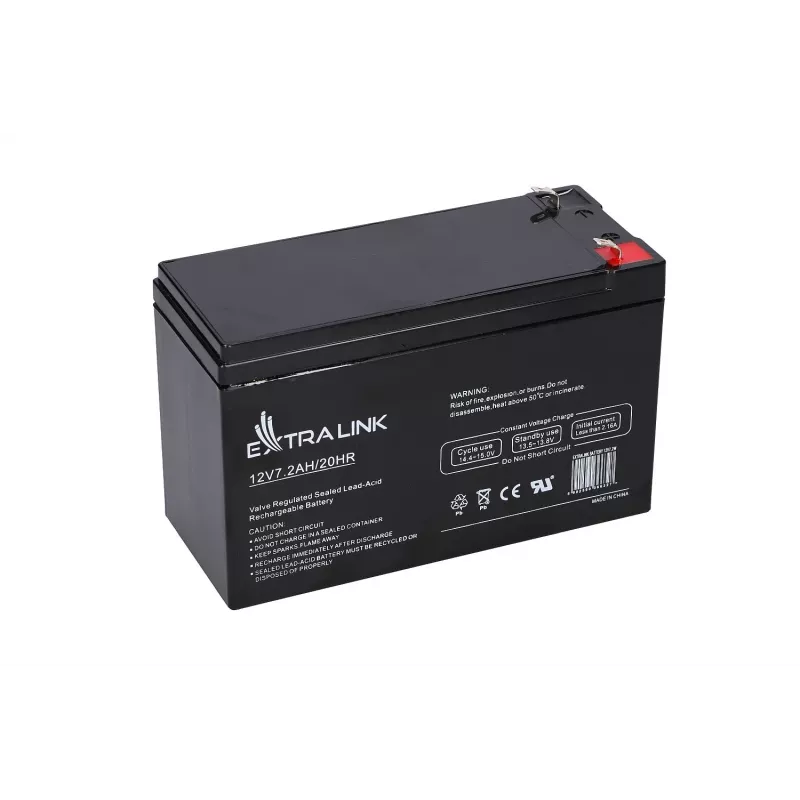 UPS battery Extralink AGM 12V 7.2Ah (7Ah) Sealed Lead Acid VRLA, maintenance-free, black
