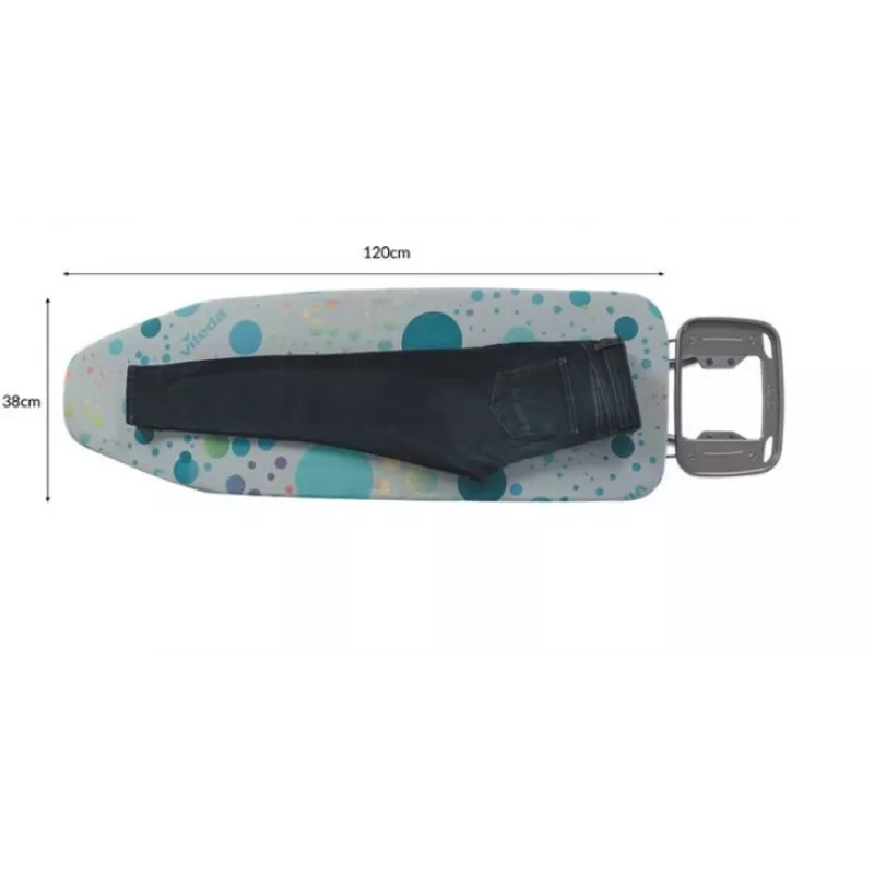 Full-size ironing board Vileda 4023103218932 — full-size, stainless steel legs, 1200×380 mm board, height 75–96 cm, foldable, iron holder