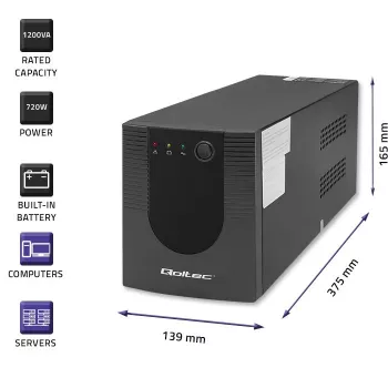 Uninterruptible Power Supply UPS Qoltec 53775 1.2 kVA 720 W 4 AC outlets