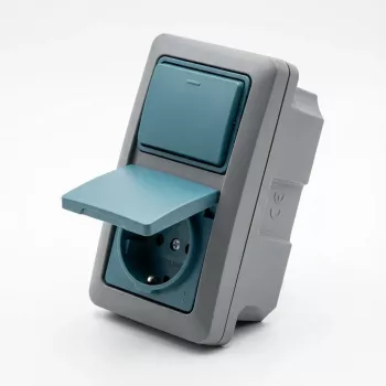 BJ - Ocean - Schuko Socket Outlet Combination Rocker Switch - AP *Grey/blue-green* (2601/6/20EW-53)