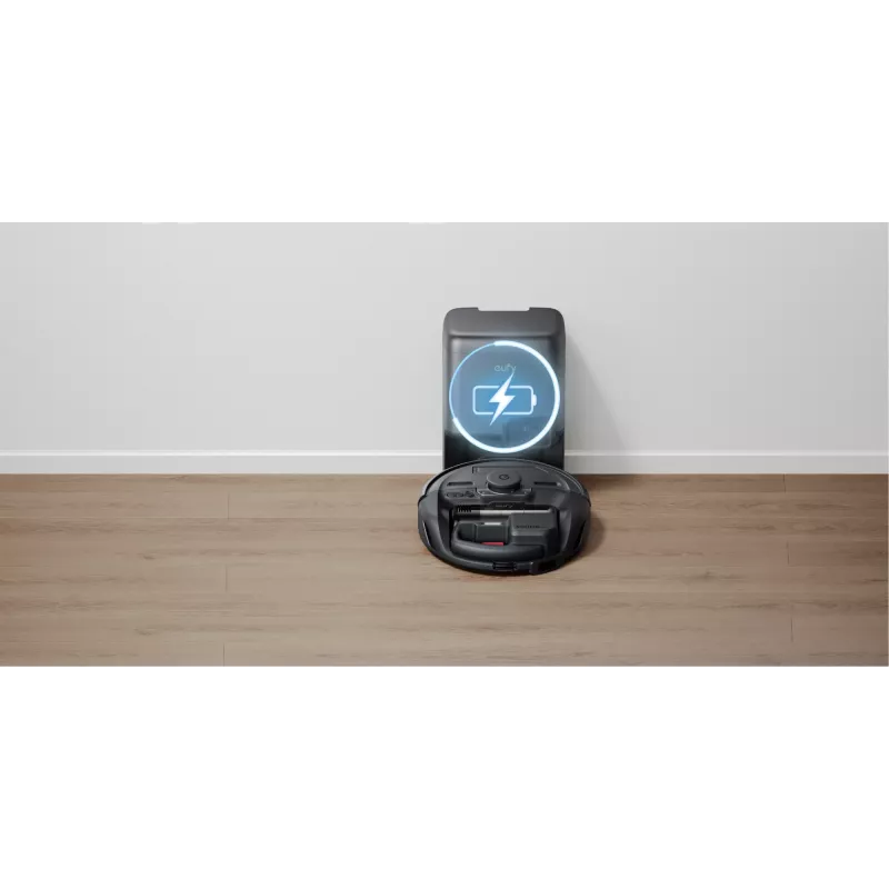 Robot vacuum Eufy E20 Black — round, dust-bag base station, 150 min runtime, 35 cm diameter