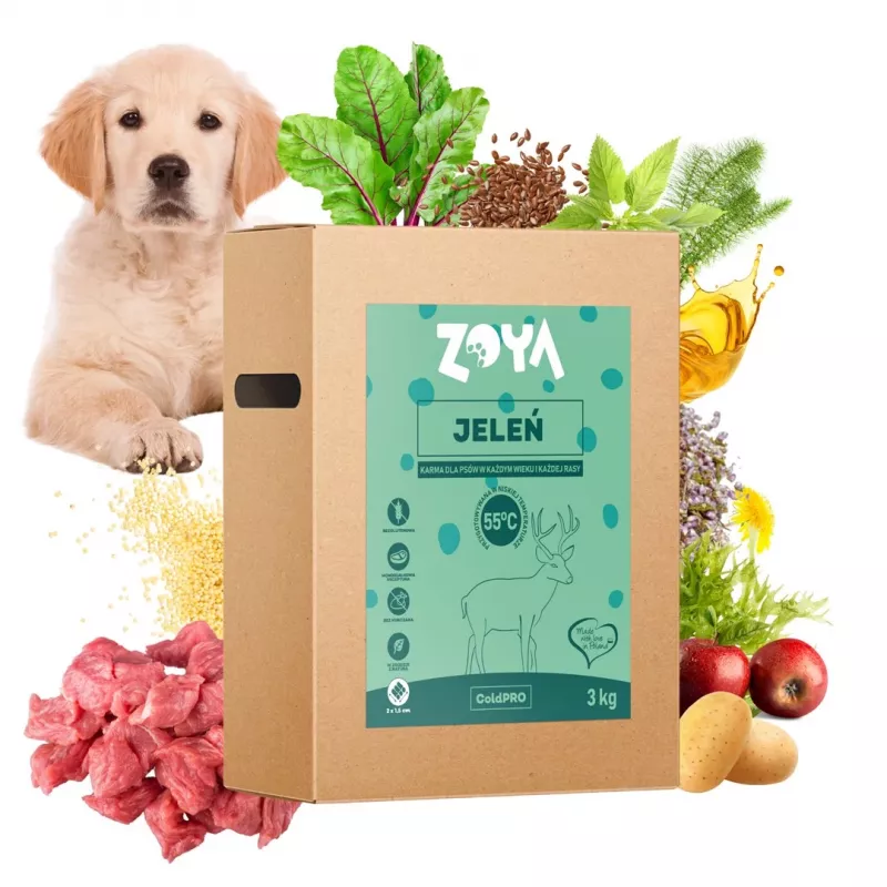 Dry dog food ZOYA ColdPRO Deer 3 kg — adult dogs, limited-ingredient venison formula, 26% protein, 9.5% fat