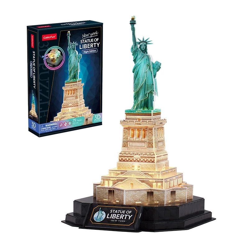 3D Puzzle CubicFun 306-L536H LED Statue of Liberty Night Edition — model kit with LED lighting