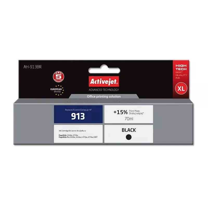 Activejet AH-913BR Ink (replacement for HP 913 L0R095AE; Premium; 70 ml; black)