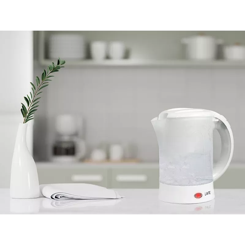 Electric kettle LAFE LAFCZA45865, stainless steel, 0.6 L, 600 W, light grey, hinged lockable lid
