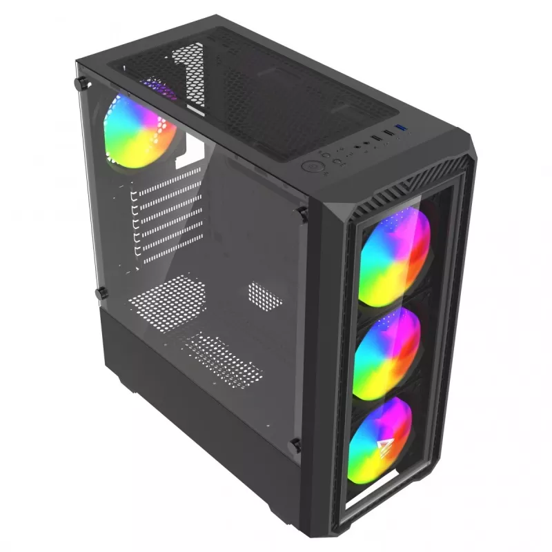 PC Cube Case SAVIO Noctis Glass RGB — Black, ATX/Micro-ATX, 210×410×450 mm, 3×120 mm front fans