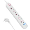 Power strip MACLEAN MCE395 W — 5 sockets, 3× USB A, 110–240 V AC, 2.1 A USB, max 2500 W, white, 1.5 m cable