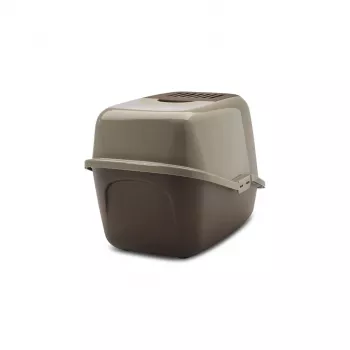 Covered cat litter box Savic Nestor, plastic, 56×39×38.5 cm, warm gray–chocolate brown
