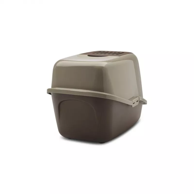 Covered cat litter box Savic Nestor, plastic, 56×39×38.5 cm, warm gray–chocolate brown