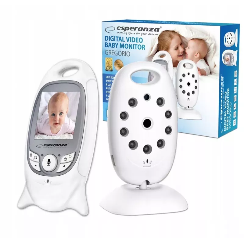 Video baby monitor ESPERANZA EHM001 — 2 inch LCD, 320×240 video, night vision 5 m, temperature sensor, up to 260 m range, rechargeable LiPo 540 mAh