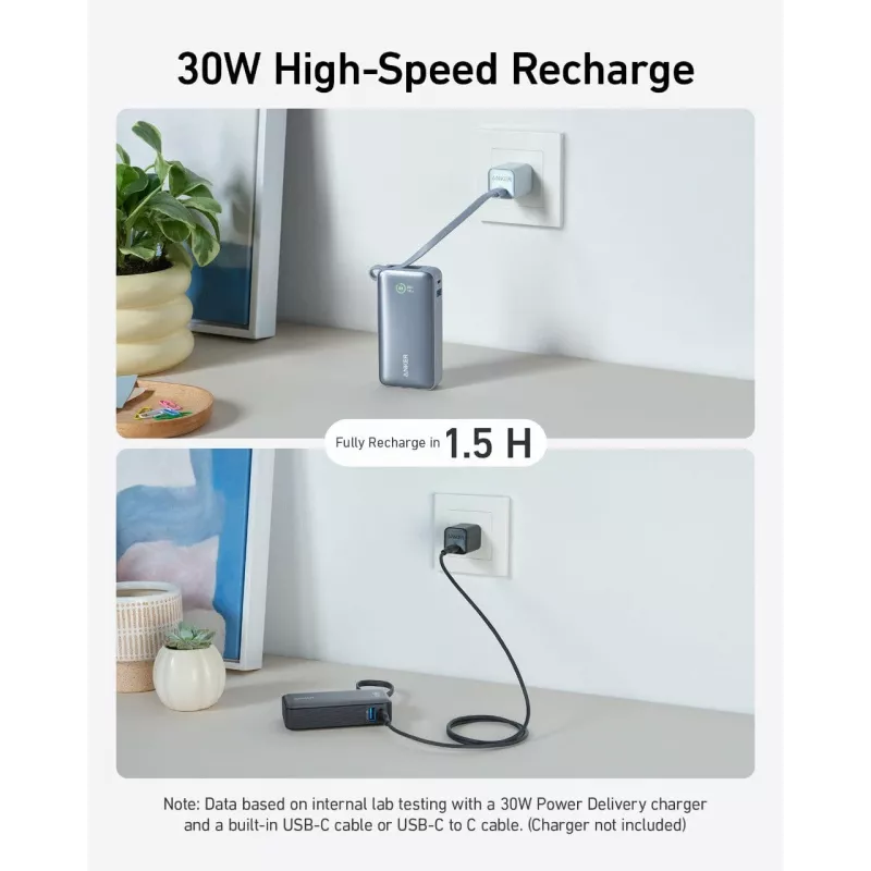 Powerbank 545 NANO 30W 10000mAh Built-In USB-C cable, black
