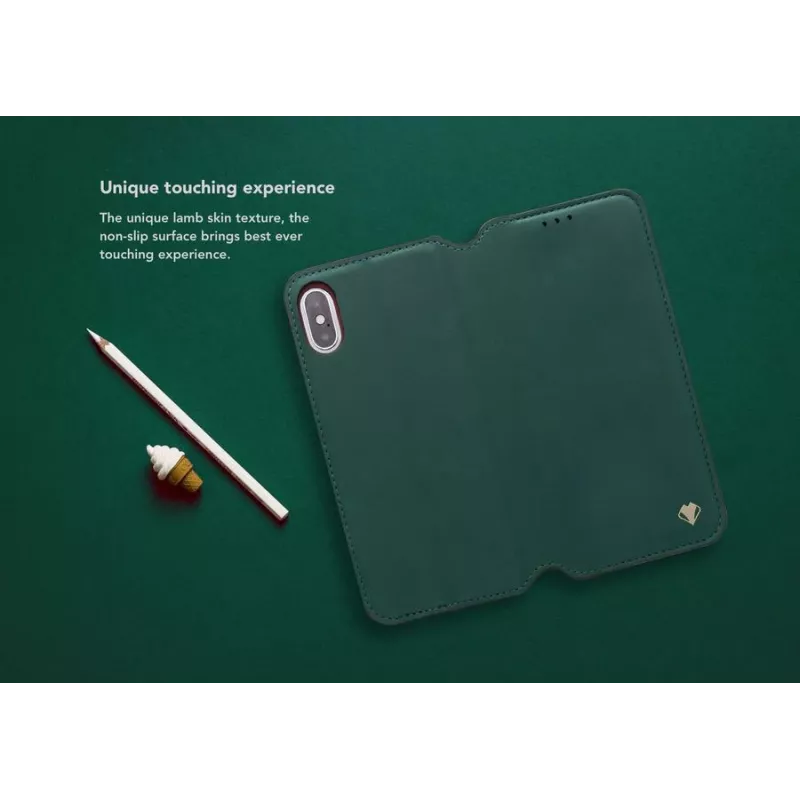Protective folio case VixFox for iPhone XSMAX — forest green, folio cover with card slot