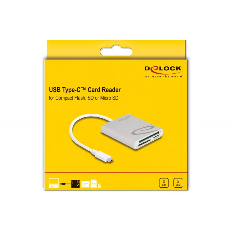 Card Reader DeLOCK 91005 USB 3.2 Gen 1 Type-C Grey CF MMC MicroSD