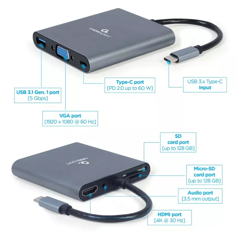 Gembird a-CM-COMBO6-01 Laptop Dock/port Replicator USB 3.2 Gen 1 (3.1 inch)