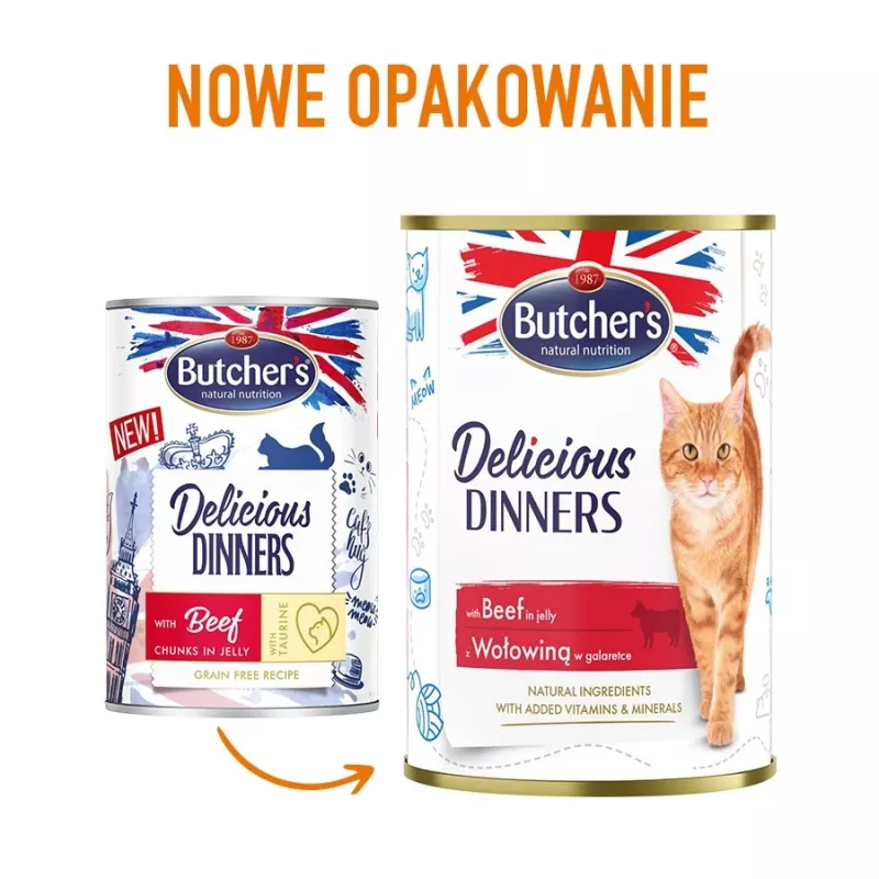 Wet cat food butcher's Delicious Dinners 400 g — Beef, Grain‑free, Adult