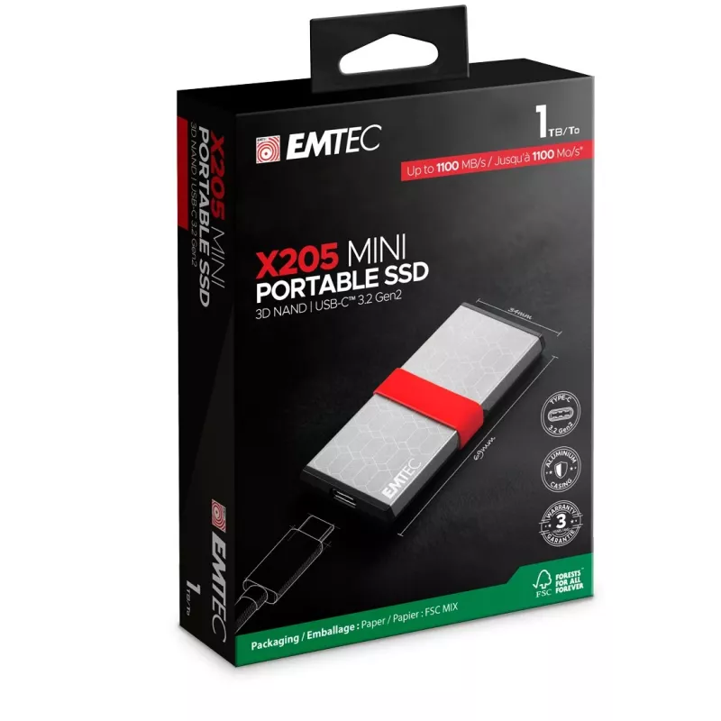 Emtec X205 Mini 1 TB USB Type-C USB 3.2 Gen 2x2 Silver