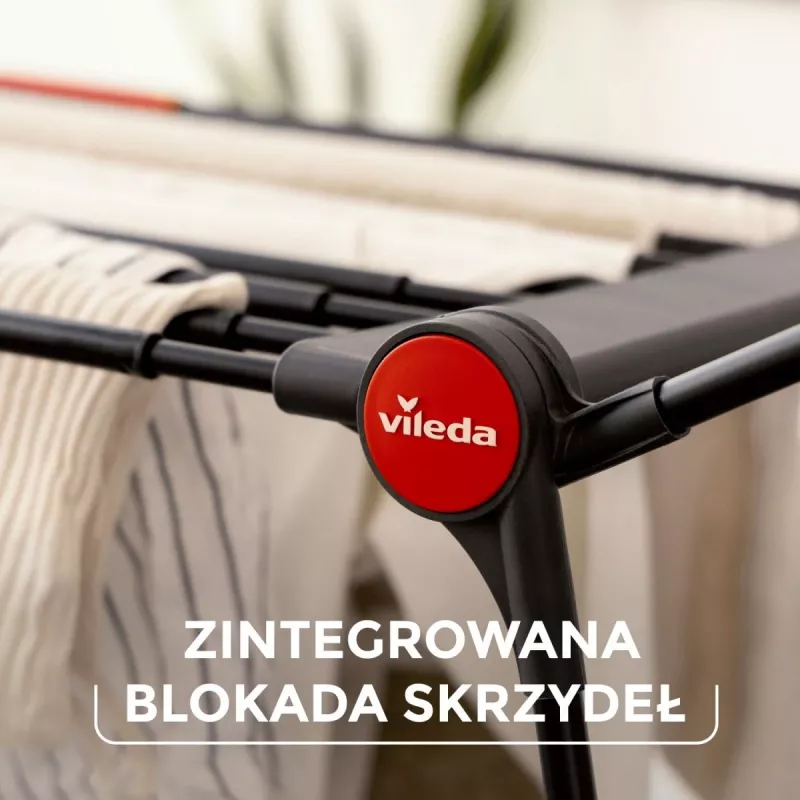 Clothes drying rack VILEDA Infinity Flex Ultimate Telescopic — black, coated aluminium, 30 m drying space, foldable, castor wheels