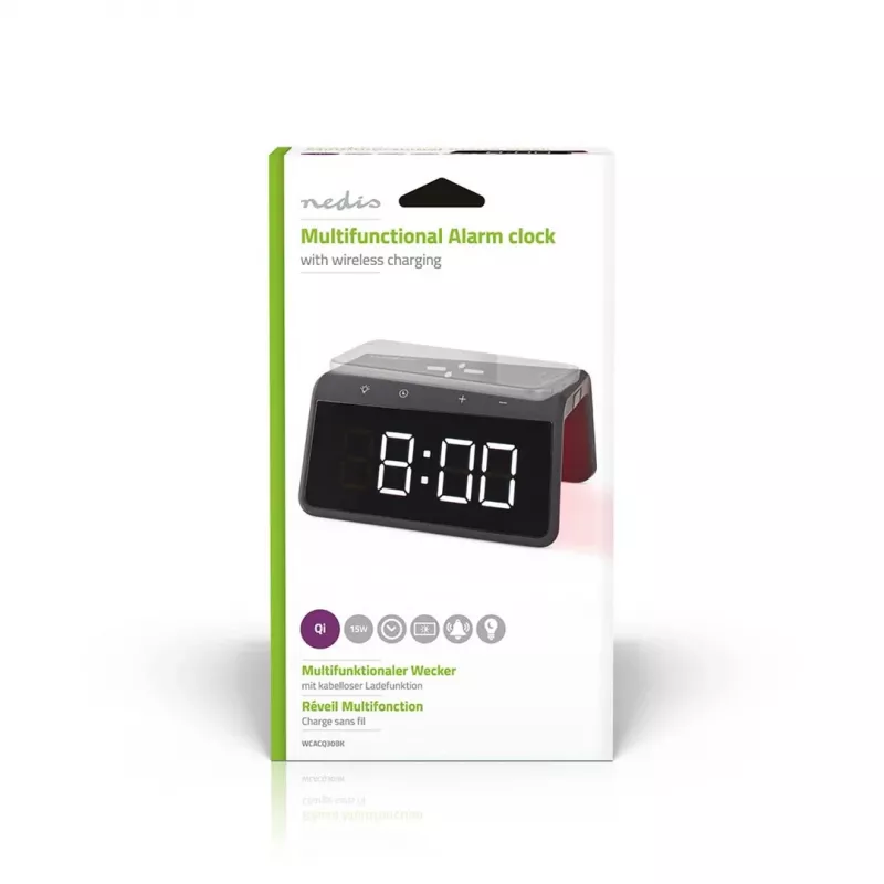 WCACQ30BK, Digital alarm clock, rectangular, black, acrylonitrile-butadiene-styrene (ABS