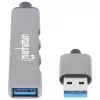 Manhattan USB-A 4-Port Hub, 4x USB-A Ports (1x 5 Gbps USB 3.2 Gen1 aka USB 3.0, 3 x 480 Mbps USB 2.0), USB powered (no external power supply required), Aluminium