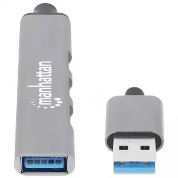 Manhattan USB-A 4-Port Hub, 4x USB-A Ports (1x 5 Gbps USB 3.2 Gen1 aka USB 3.0, 3 x 480 Mbps USB 2.0), USB powered (no external power supply required), Aluminium