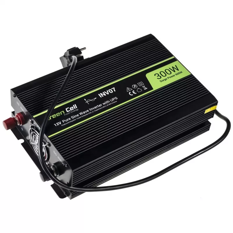 Power inverter Green Cell INV07, DC 12 V to AC 230 V, 300 W, 50 Hz, Type C plug, black