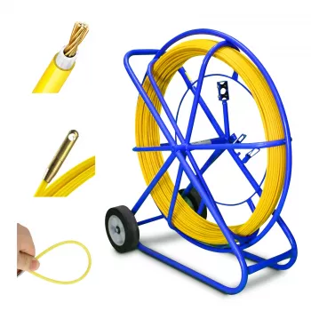 FRP fibreglass cable drag pilot, 11mm, 150m, with wheels, yellow