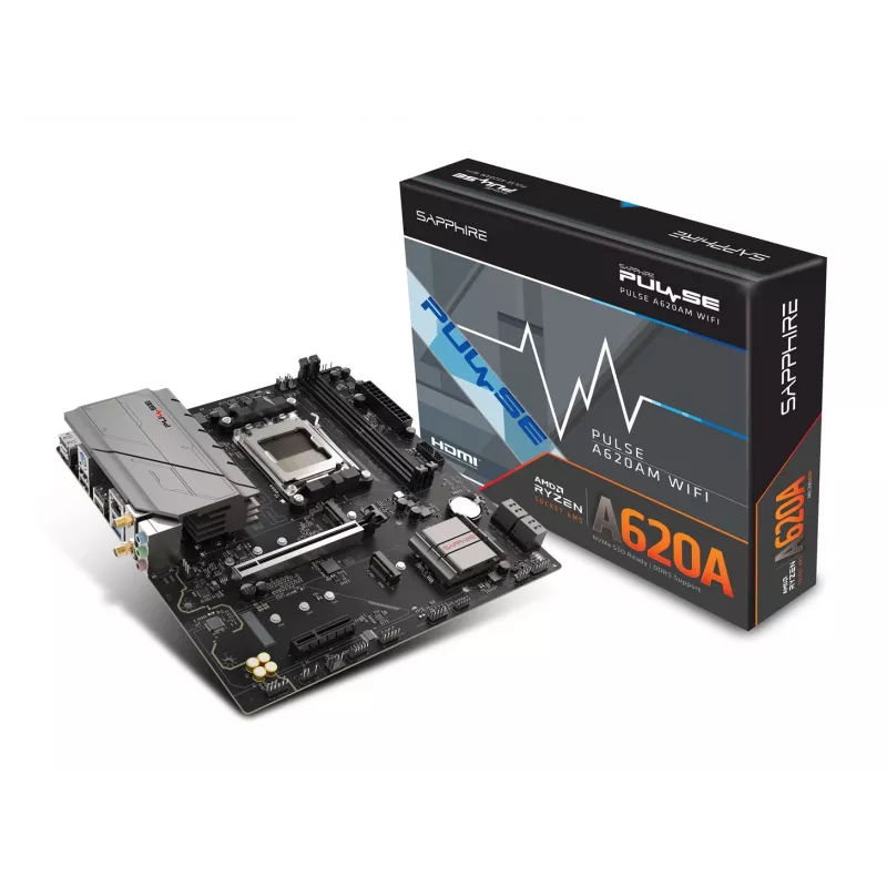 Motherboard Sapphire PULSE A620AM (microATX) Socket AM5, AMD A620A, DDR5, 2x DIMM, 64 GB, 2x M.2, Gigabit LAN