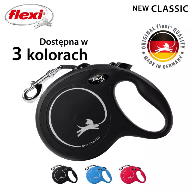 Retractable dog leash Flexi New Classic L 5 m Black – cord, for large breeds (25–45 kg), max load 50 kg