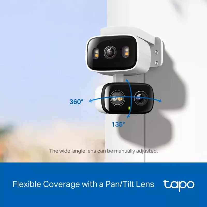 IP security camera TP‑LINK Tapo C246D — 3MP (2304×1296), 2.8 mm, 107.8° FOV, PTZ dual-lens, IP65, Wi‑Fi/Gigabit, microSD up to 512 GB