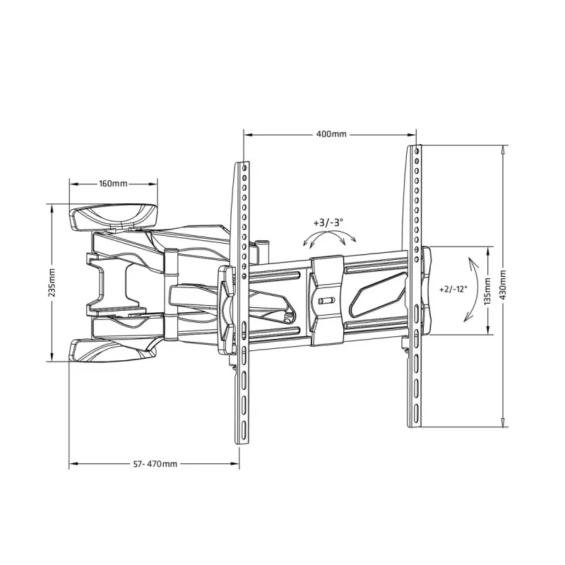Wall TV mount MACLEAN MC-781 for 66–177.8 cm (26–70 inch) screens, tilt -12–2°, VESA 100x100–400x400, max load 45 kg, black