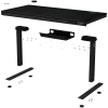 Dual-motor sit/stand adjustable-height gaming desk with wireless charger, RGB lighting, control panel, and USB ports, PB melamine surface tabletop, black.