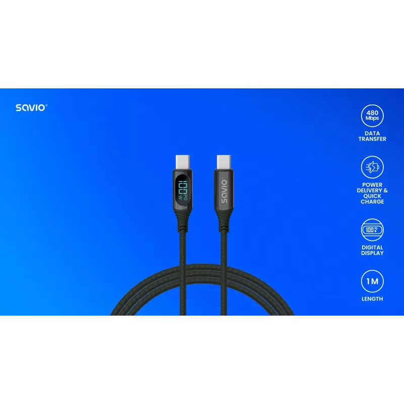 Savio USB-C - USB-C cable CL-174 1m black USB 3.2 Gen 1