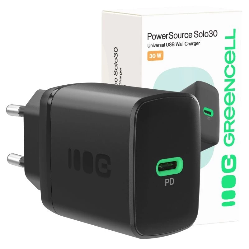 Power adapter Green Cell PowerSource Solo30 30W Black — USB-C single‑port charger