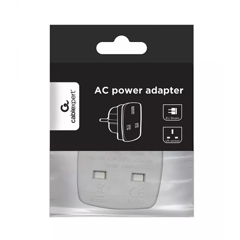 Gembird Cablexpert a-AC-UKEU-001 - Power Supply - Power Supply (S) to Power Supply (W) - White - United Kingdom, Europa (a-AC-UKEU-001)