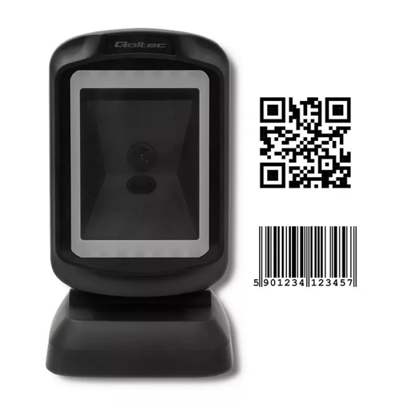 Fixed 1D/2D barcode reader QOLTEC 50864, LED sensor, USB wired, black, 145×85×80 mm