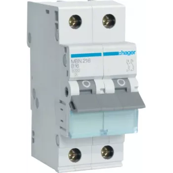 Hager MBN216. Number of Poles: 2P. AC Input Frequency: 50/60 Hz, Nominal Current Output: 16 A (MBN216)