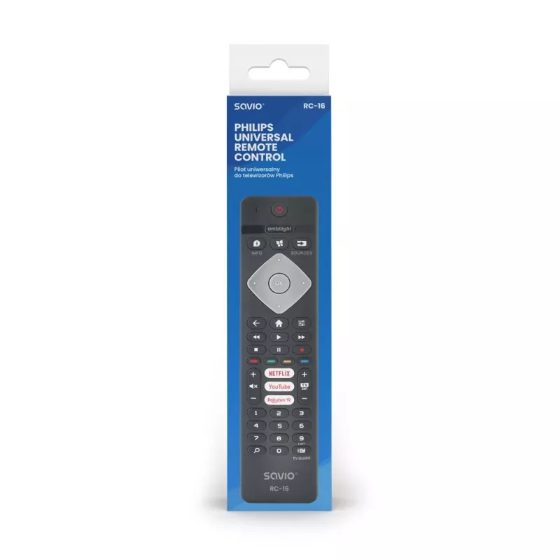 SAVIO RC-16 IR wireless remote control for TV tuner / set-top box, 20-device, 10 m range, black