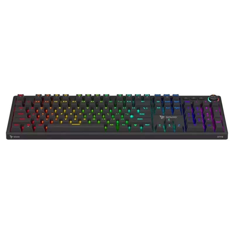 Mechanical gaming keyboard SAVIO STYX Outemu Red — Full-size 104-key USB wired, RGB, ANSI US International, 1.5 m, Black