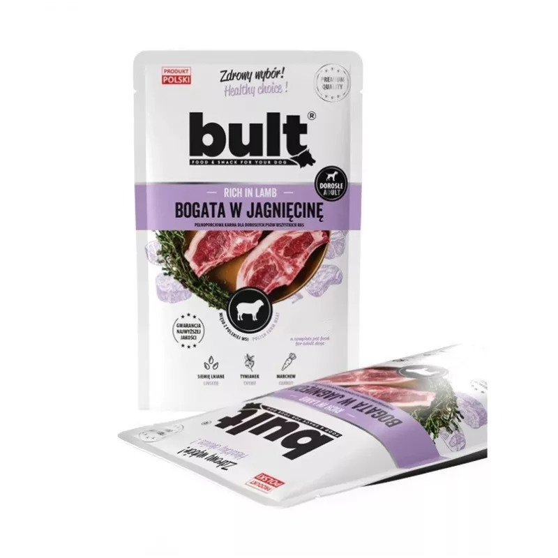 Wet dog food BULT Rich in lamb 100 g pouch — complete adult feed, 75% moisture, 12% protein, grain-free