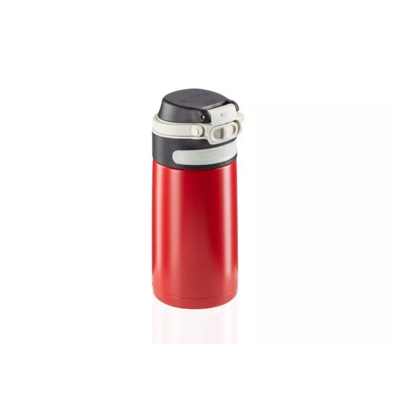 Travel mug Leifheit 03245 stainless steel 350 ml, double-wall, leakproof, flip-top lid, black/red