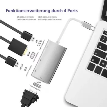 Docking station helos 288388 USB 3.1 Type-C with 4K HDMI, DVI and VGA outputs