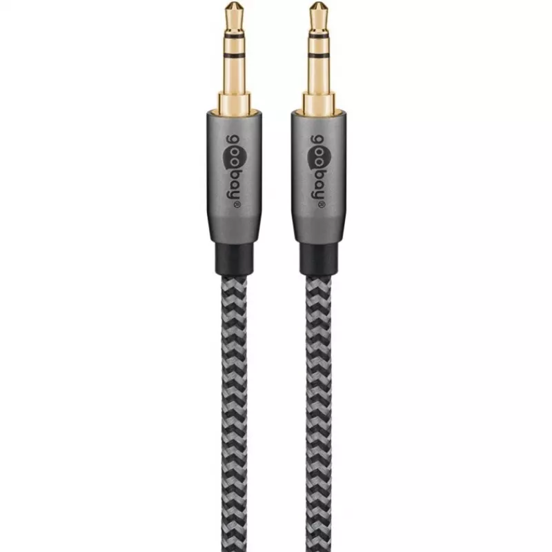 Plus Audio Connection Cable AUX 3,5mm stereo (black/Silver, 2 Meter)