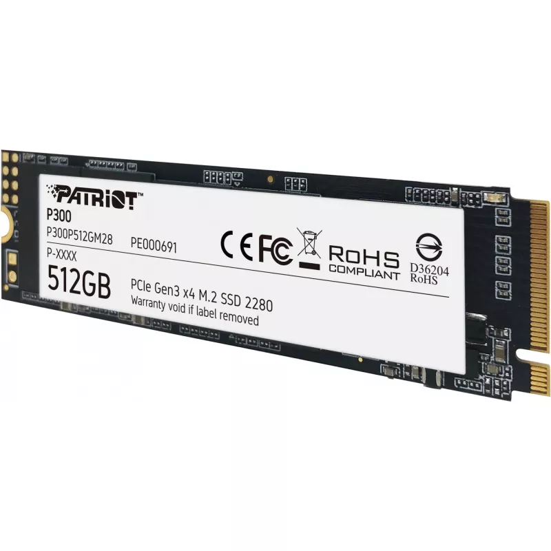 Internal SSD PATRIOT P300 512 GB M.2 PCIe NVMe — Read 1700 MB/s, Write 1200 MB/s, 3D NAND, 3.8 mm, TBW 240