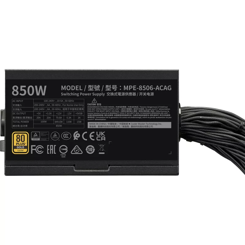 Cooler Master Power Supply Mwe Gold 850 V3 850W 80+Gold Non-Modular ATX 3.1 Fan 120Mm Warranty 5 a
